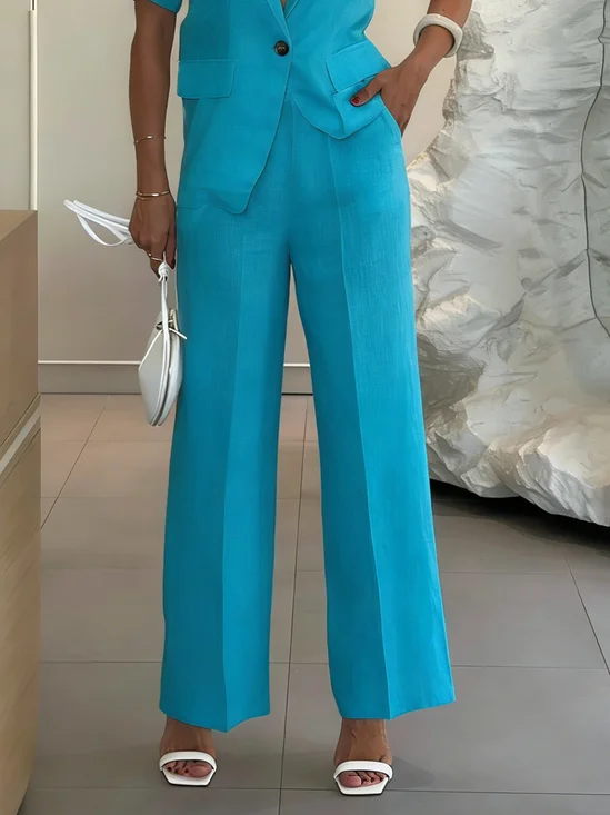 Cotton And Linen Urban Plain Straight Pants