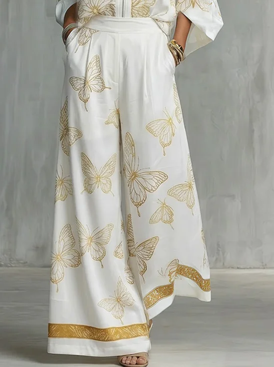 Casual Butterfly Printing Wide Leg Pants