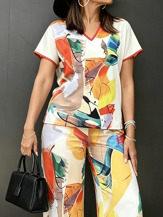 Urban Random Print V Neck Blouse