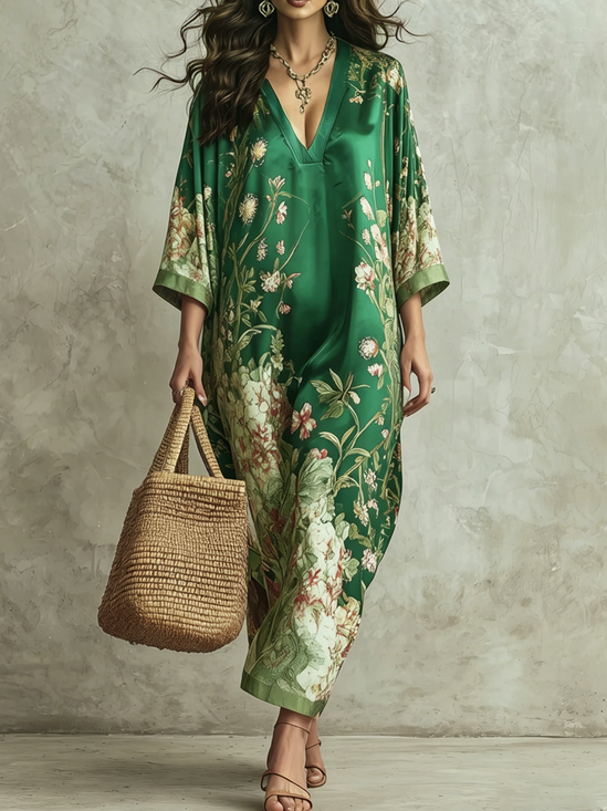 Casual Plants V Neck Maxi Dress