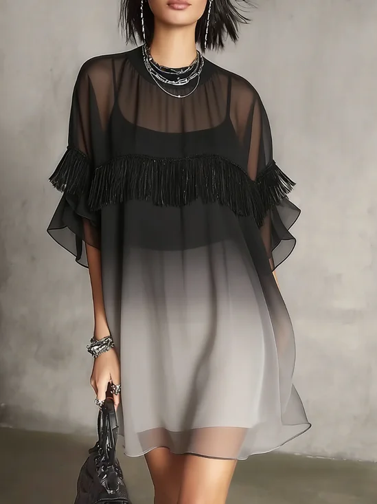 Urban Gradient Pattern Crew Neck Mini Dress