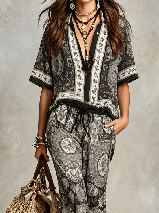 Casual Ethnic Shirt Collar Shirt