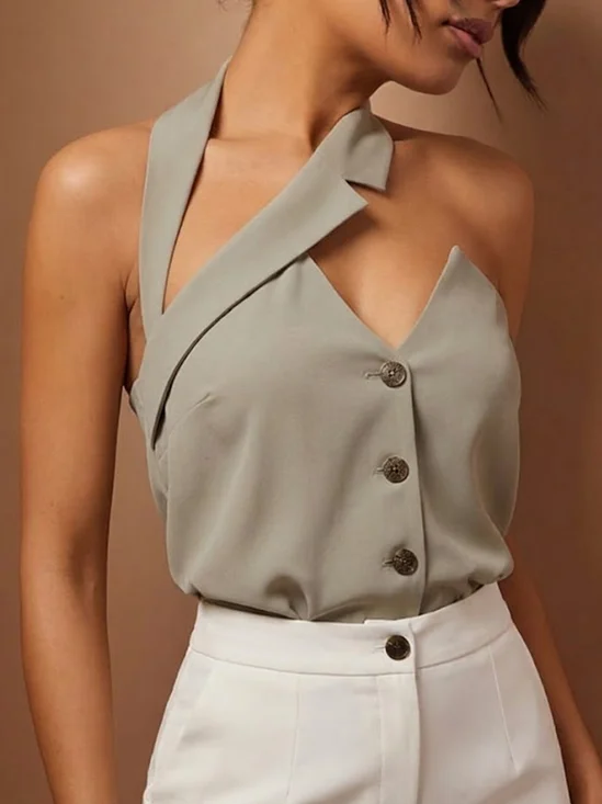 Urban Plain Asymmetric Halter Neck Tank Top