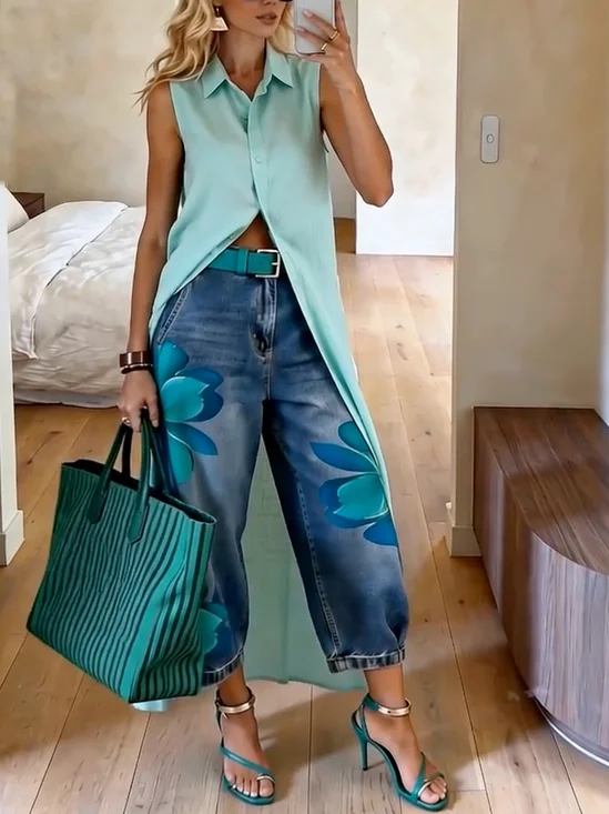 Cotton Casual Plain Buttoned Shirt Collar Shirt