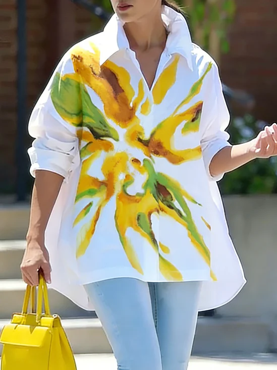 Casual Floral Printing Shirt Collar Shirt