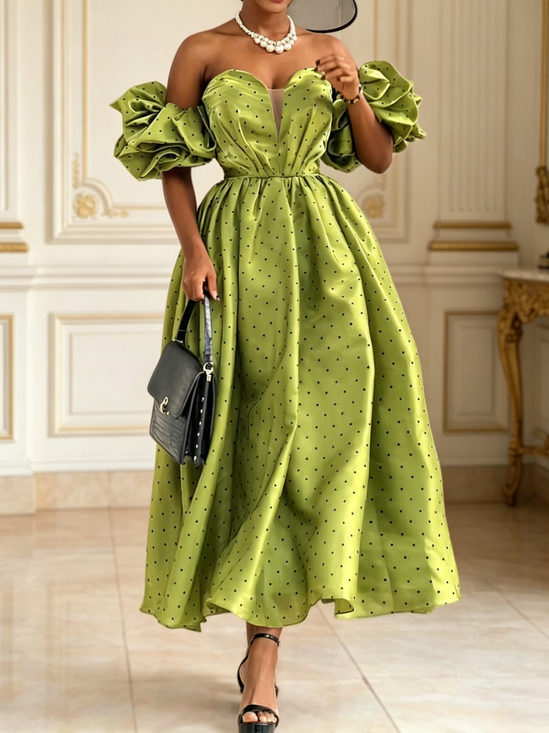 Elegant Polka Dots Cold Shoulder Maxi Dress