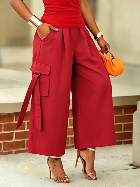 Casual Solid Relaxed Cargo Pants