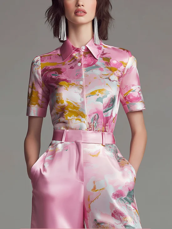 Elegant Random Print Printing Shirt Collar Shirt