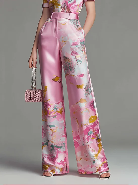 Elegant Random Print Printing Wide Leg Pants