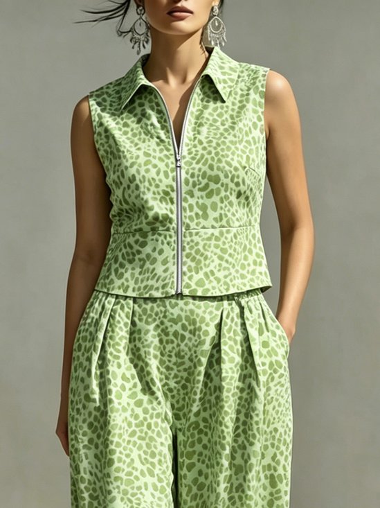 Urban Leopard Printing Shawl Collar Tank Top