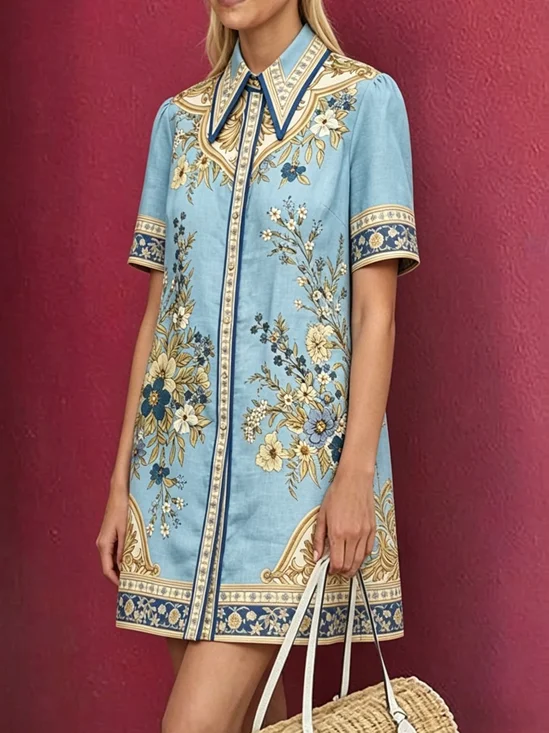 Vacation Shirt Collar Mini Dress