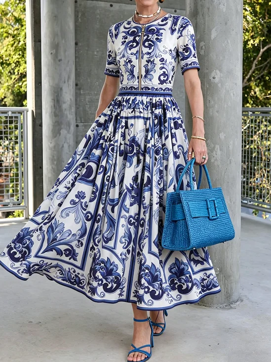 Urban 3D Printing Crew Neck Maxi Dress