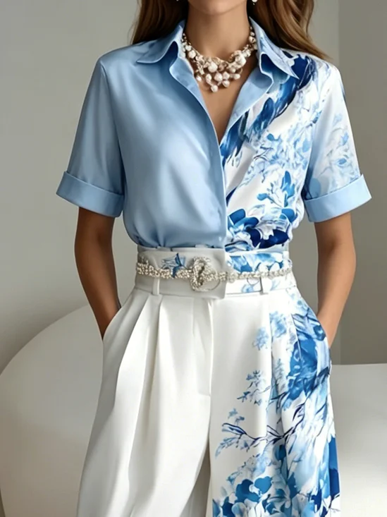 Urban Random Print Shirt Collar Shirt