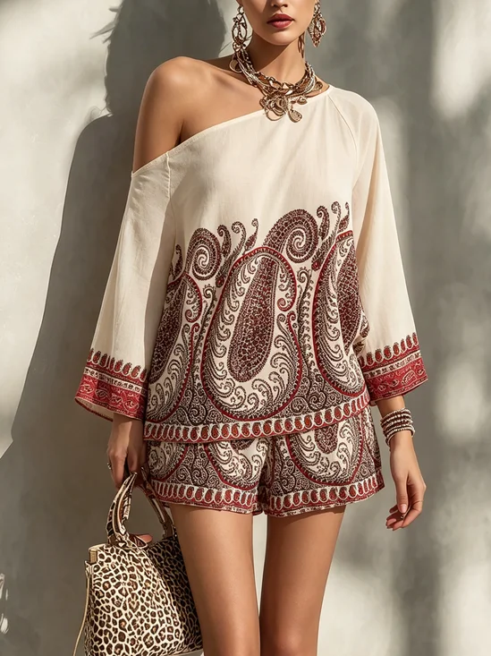 Vacation Ethnic Asymmetrical Two-Piece Set