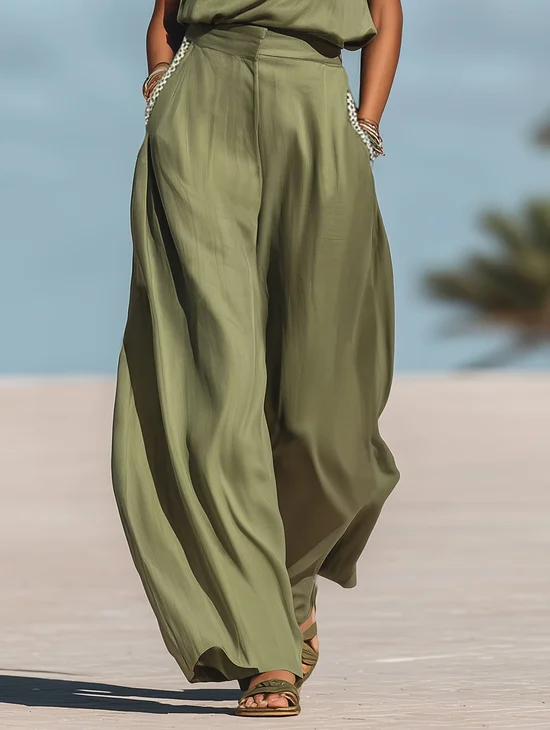 Casual Color Block Wide Leg Pants