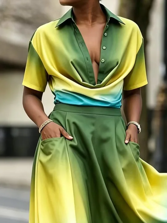 Urban Gradient Pattern Shirt Collar Shirt