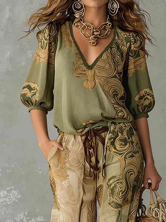 Plus Size Casual Loose V Neck Blouse