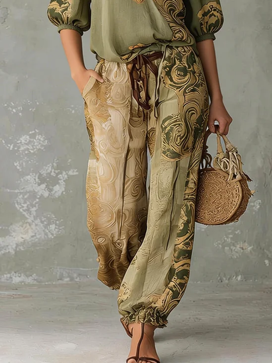 Plus Size Casual Ethnic Regular Fit Pants