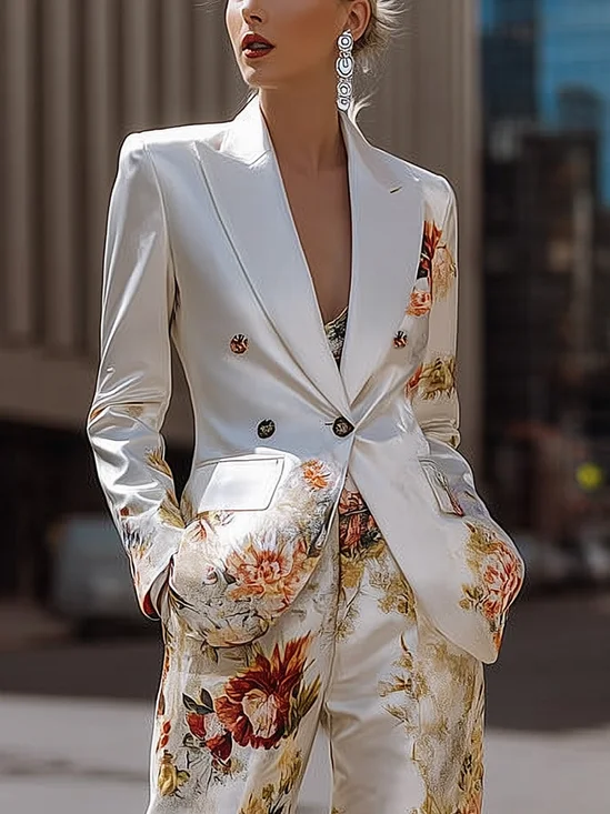 Elegant Printing Floral Lapel Collar Blazer