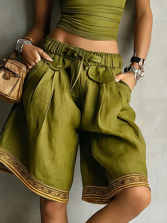 Casual Ethnic Print High Waist Shorts