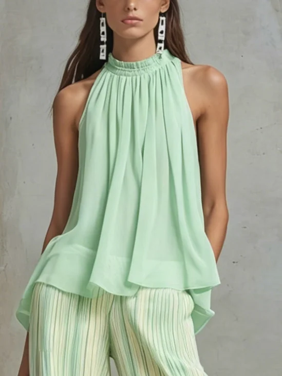 Casual Plain Stand Collar Tank Top