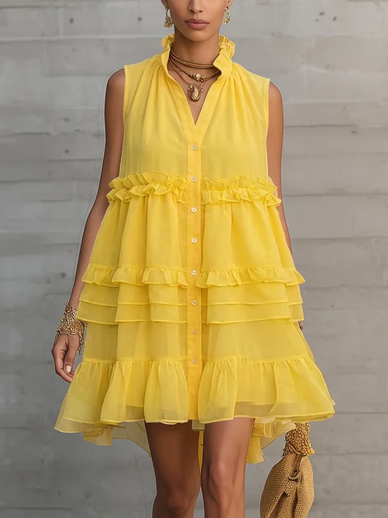 Urban Plain Peplum V Neck Mini Dress