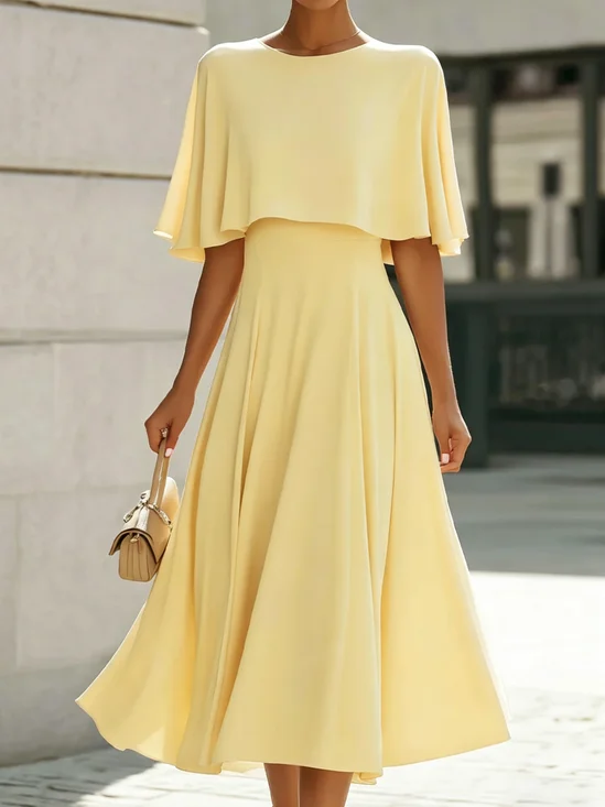 Elegant Plain Crew Neck Midi Dress