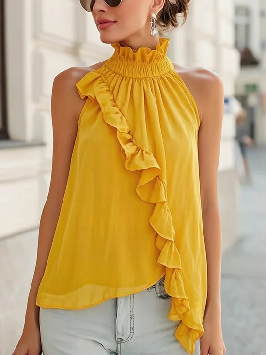 Urban Plain Peplum Halter Neck Tank Top