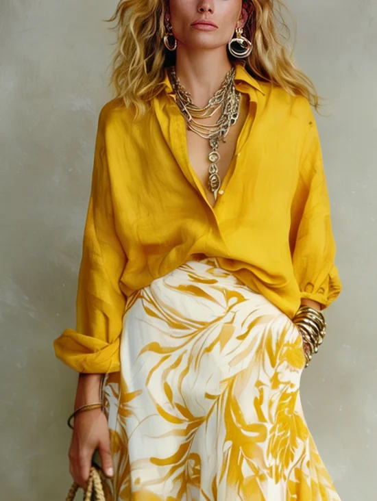 Plus Size Cotton Casual Plain Printing Shirt Collar Shirt