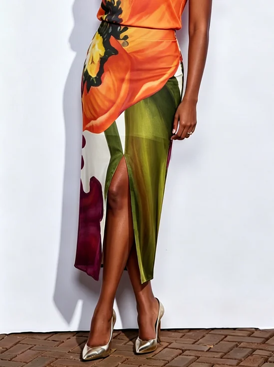 Elegant Printing Floral Midi Skirt