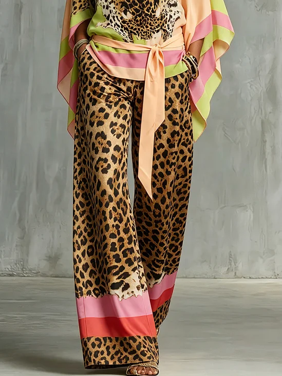Elegant Leopard Printing Wide Leg Pants