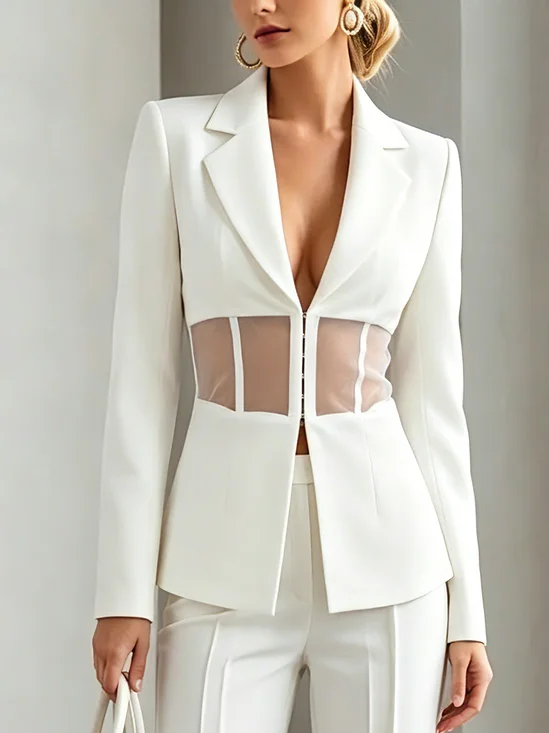 Urban Hollow Out Plain Lapel Collar Blazer