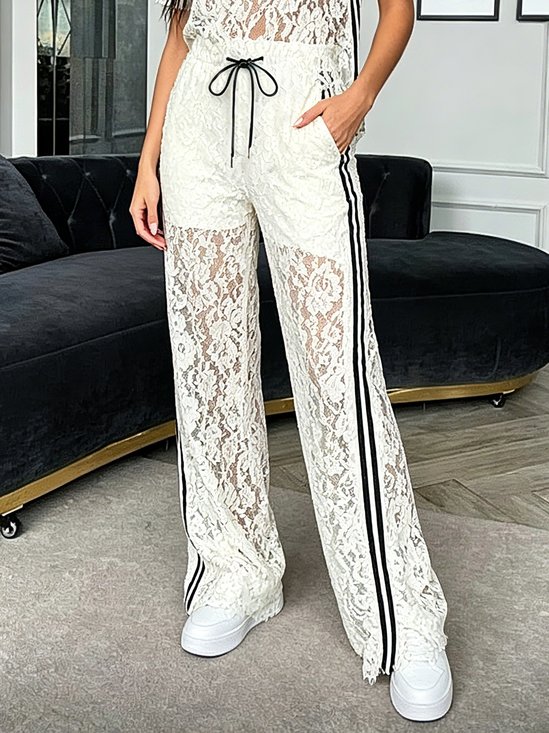 Urban Color Block Lace Wide Leg Pants