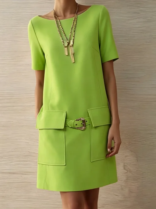 Elegant Plain Crew Neck Mini Dress