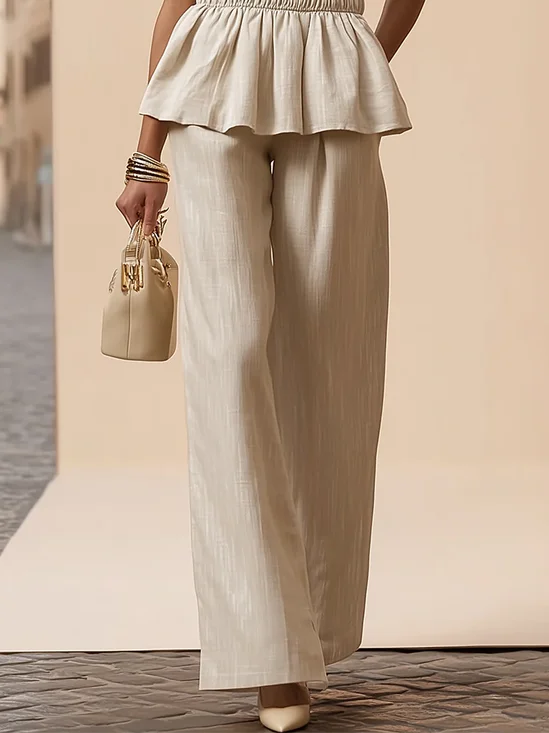 Urban Plain Straight Cotton And Linen Pants