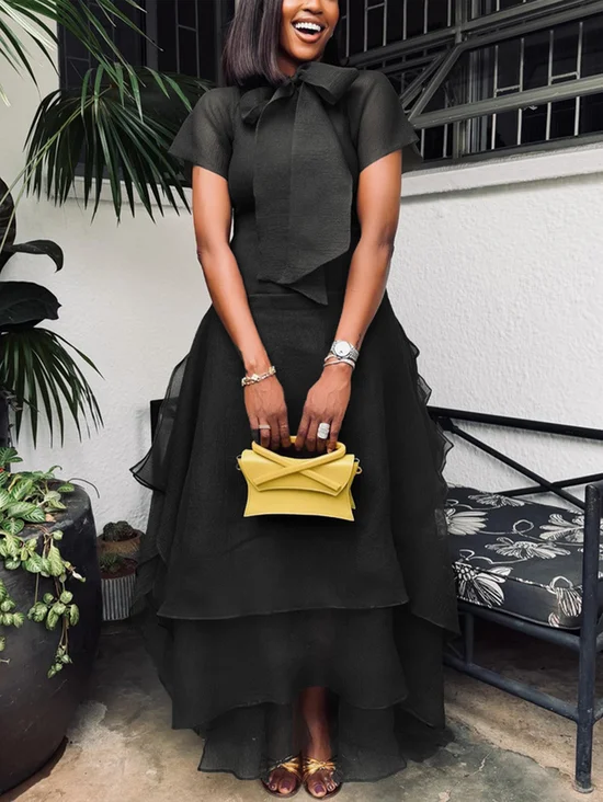 Plus Size Elegant Plain Folds Maxi Dress