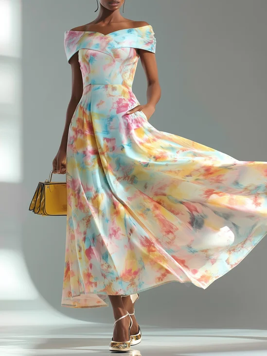 Elegant Ombre Printing Off The Shoulder Maxi Dress