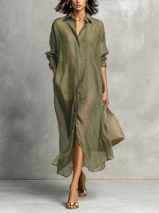 Cotton And Linen Casual Plain Distressing Shirt Collar Shirt