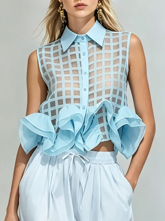 Urban Plaid Peplum Shirt Collar Shirt