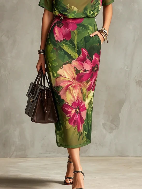 Elegant Floral Midi Skirt