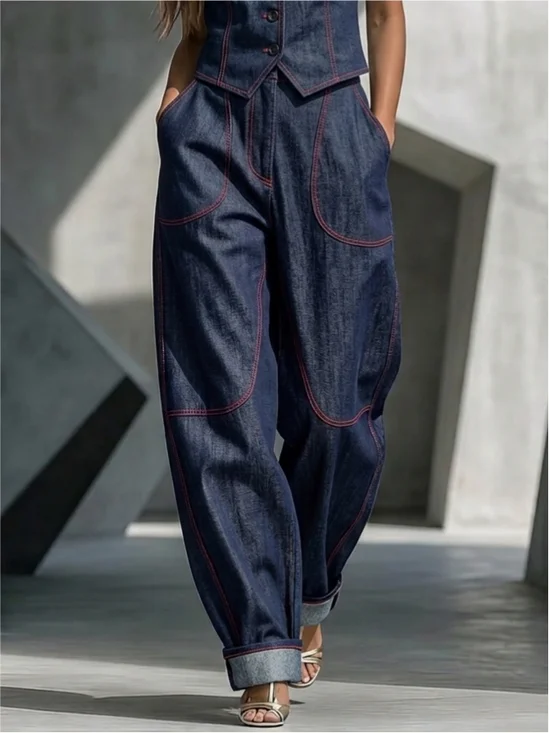 Casual Plain Cotton Loose Jeans