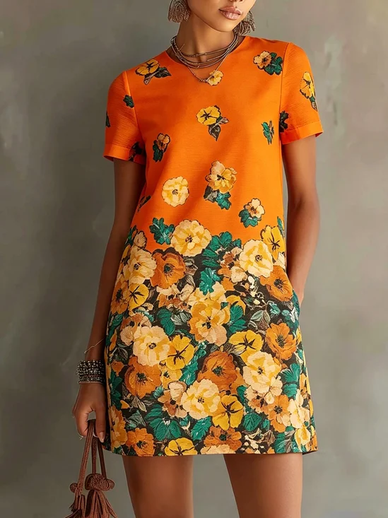 Urban Floral Crew Neck Mini Dress