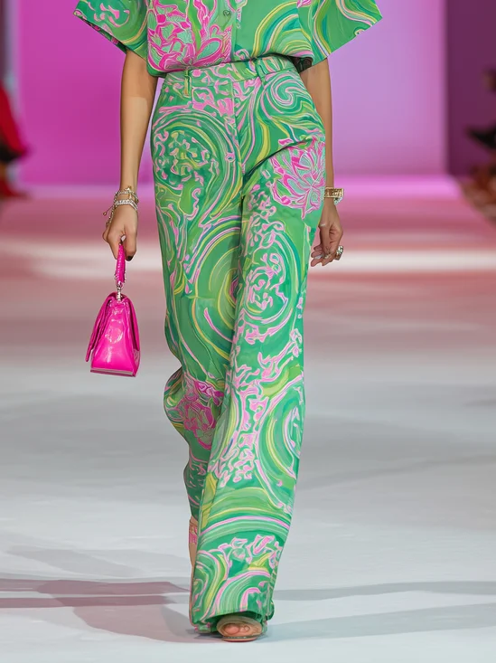 Urban Floral Buttoned Straight Pants