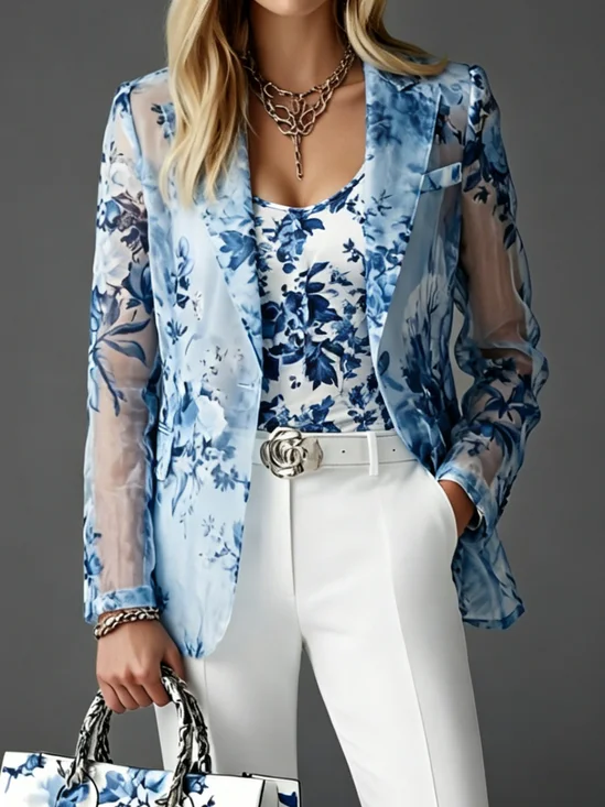 Urban Floral Lapel Collar Blazer