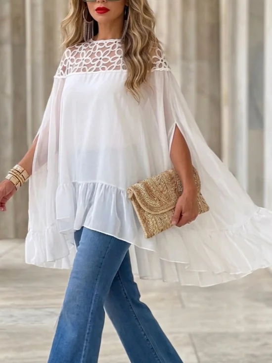 Elegant Plain Split Joint Lace Blouse