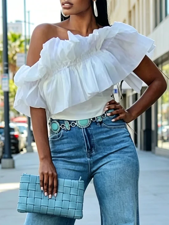 Elegant Plain Off The Shoulder Blouse