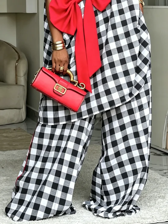 Elegant Plaid Wide Leg Fashion Pants