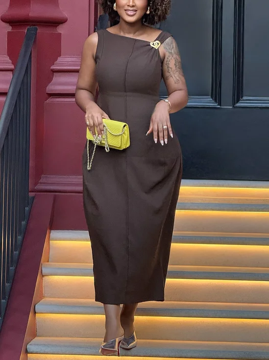 Elegant Plain Asymmetrical Midi Dress