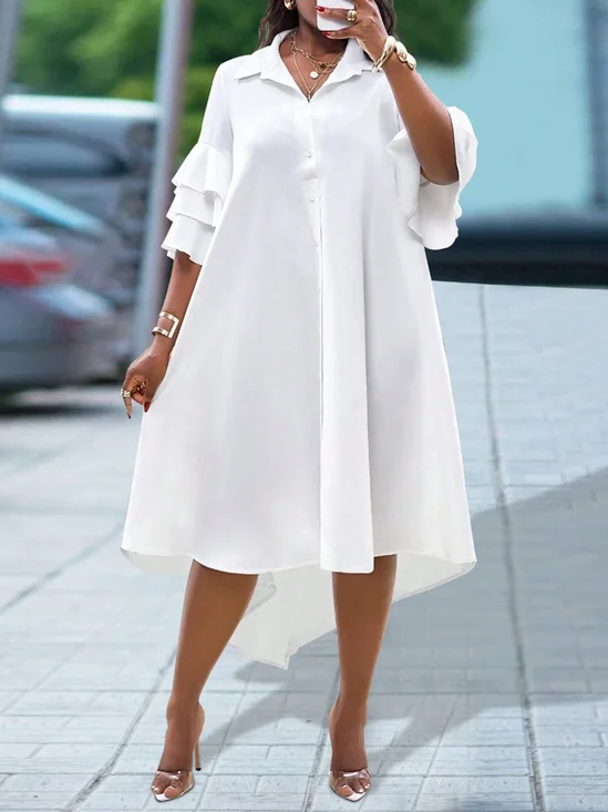 Casual Plain Buttoned Peplum Mini Dress