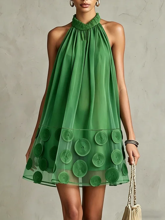 Elegant Plain Stand Collar Mini Dress